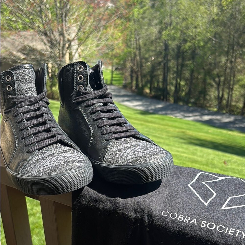 Society Black High-Top Sneakers with Mixed Material Design